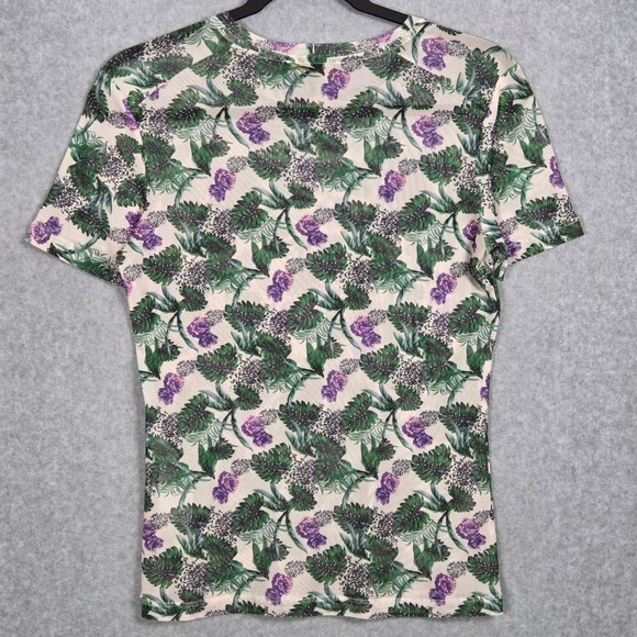 Maje Women 2 Mesh Thomasi Short Sleeve Top Floral Shirt Crewneck AOP Sheer - Picture 4 of 6